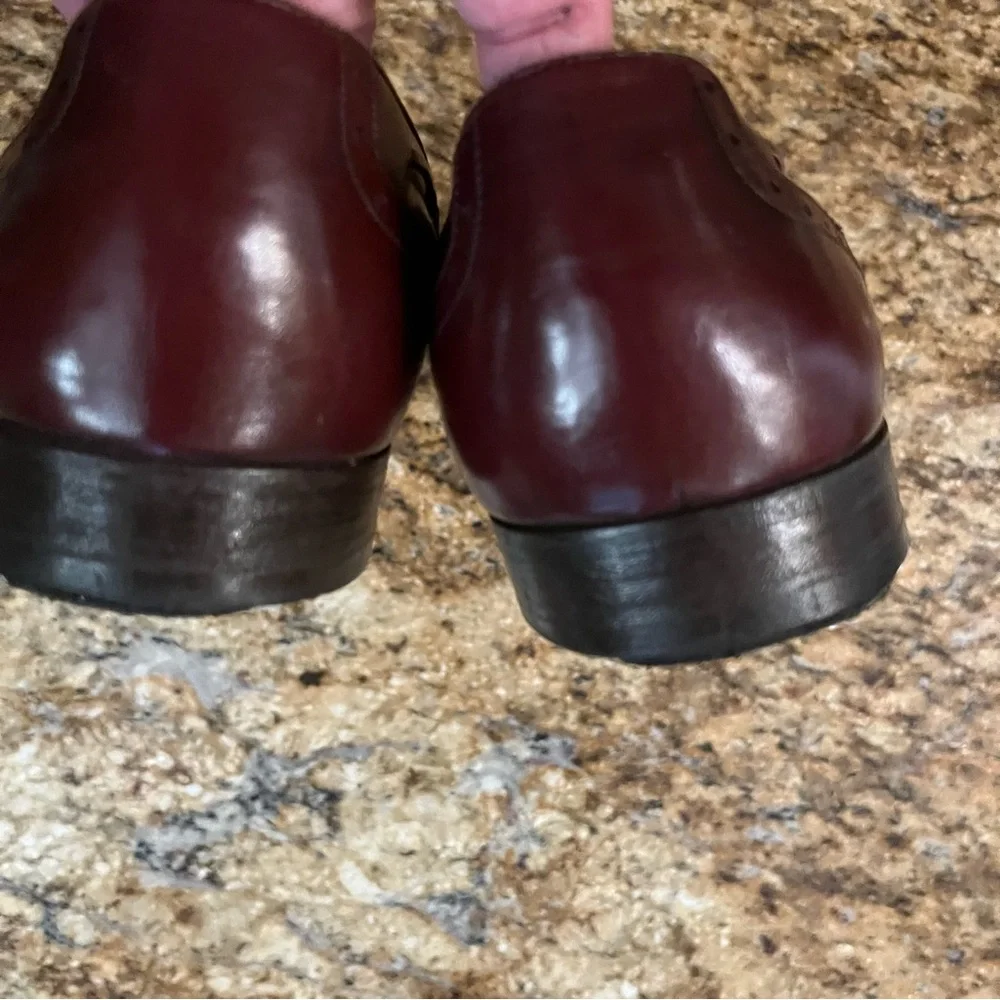 Salvatore Ferragamo Slip On Oxford Ox Blood Merlot Leather Tassel Wing Tip Shoes